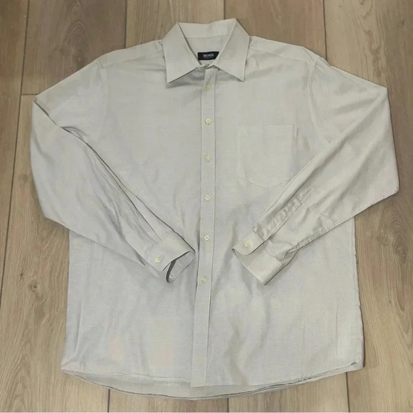 BOSS by Hugo Boss Light Grey Button-up Pocket Shirt Men’s 16.5 36/37 - Picture 1 of 3